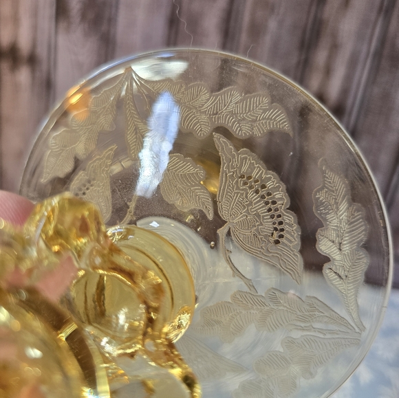 Pair of Vintage Yellow Depression Glass Etched Floral Candle Candlestick Holders - Picture 4 of 8
